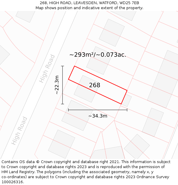 268, HIGH ROAD, LEAVESDEN, WATFORD, WD25 7EB: Plot and title map
