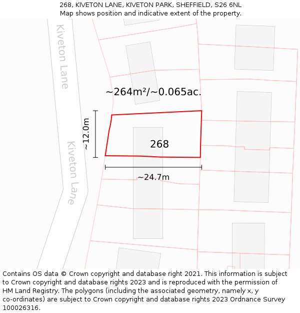 268, KIVETON LANE, KIVETON PARK, SHEFFIELD, S26 6NL: Plot and title map