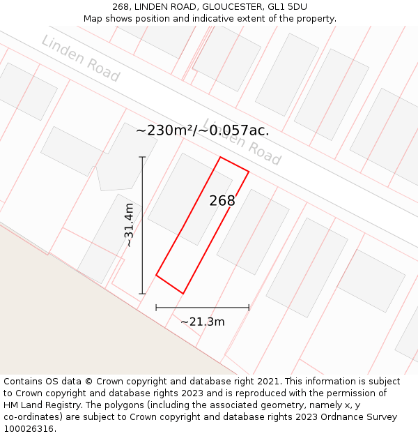 268, LINDEN ROAD, GLOUCESTER, GL1 5DU: Plot and title map