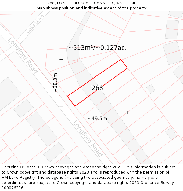 268, LONGFORD ROAD, CANNOCK, WS11 1NE: Plot and title map