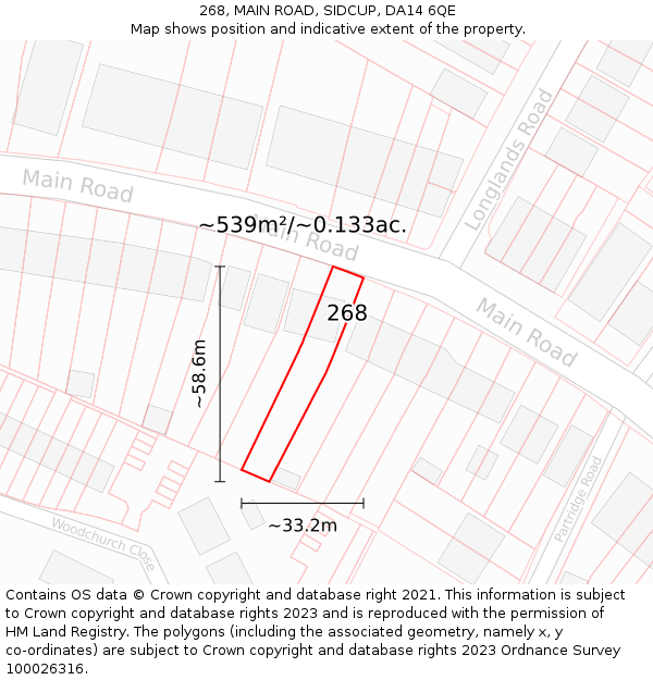 268, MAIN ROAD, SIDCUP, DA14 6QE: Plot and title map