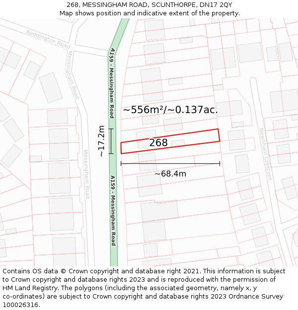268, MESSINGHAM ROAD, SCUNTHORPE, DN17 2QY: Plot and title map