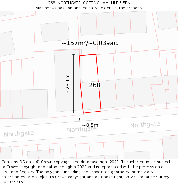 268, NORTHGATE, COTTINGHAM, HU16 5RN: Plot and title map