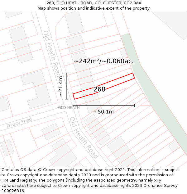 268, OLD HEATH ROAD, COLCHESTER, CO2 8AX: Plot and title map