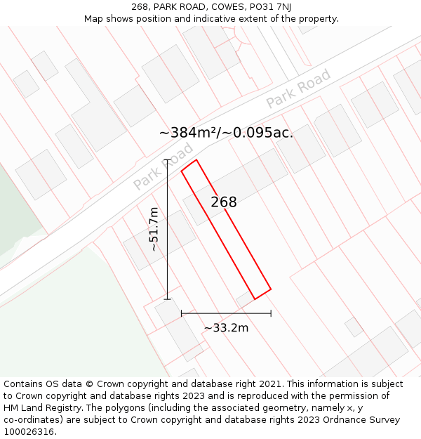 268, PARK ROAD, COWES, PO31 7NJ: Plot and title map