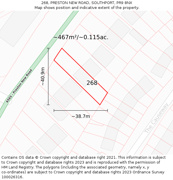 268, PRESTON NEW ROAD, SOUTHPORT, PR9 8NX: Plot and title map