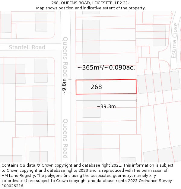 268, QUEENS ROAD, LEICESTER, LE2 3FU: Plot and title map