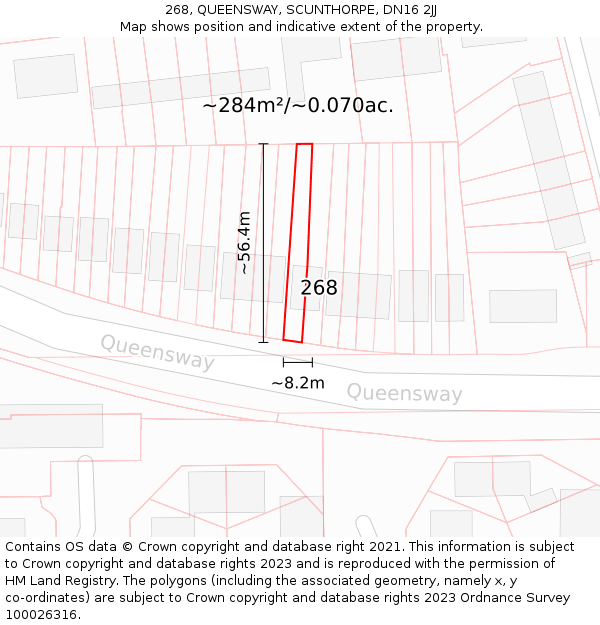 268, QUEENSWAY, SCUNTHORPE, DN16 2JJ: Plot and title map