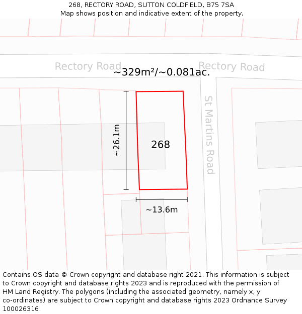 268, RECTORY ROAD, SUTTON COLDFIELD, B75 7SA: Plot and title map