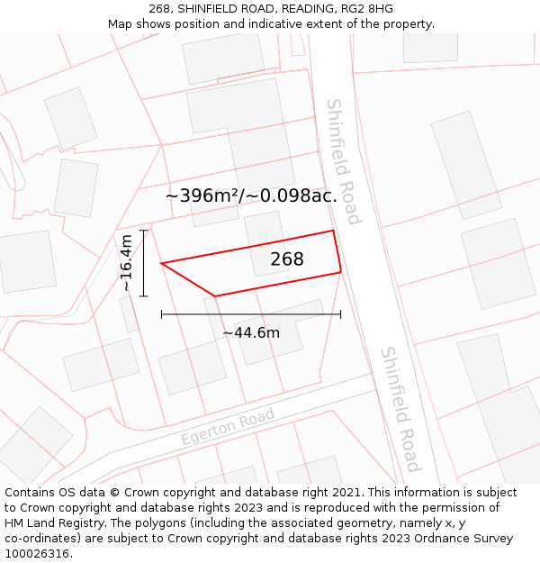 268, SHINFIELD ROAD, READING, RG2 8HG: Plot and title map