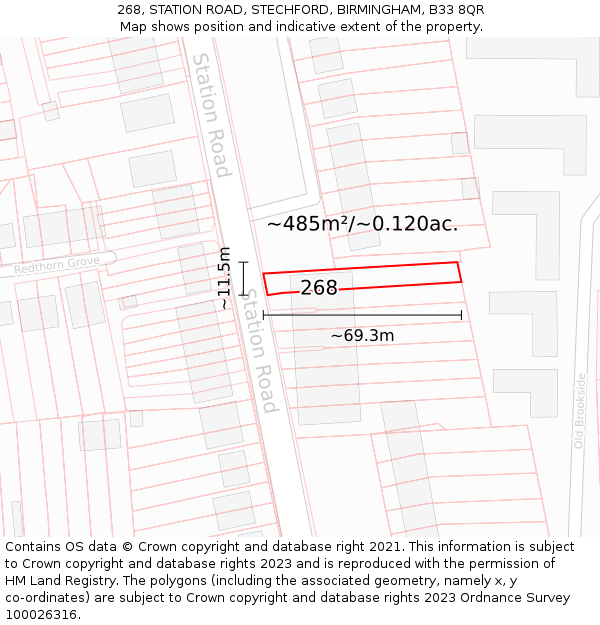 268, STATION ROAD, STECHFORD, BIRMINGHAM, B33 8QR: Plot and title map