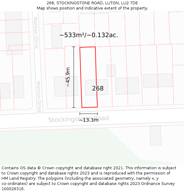 268, STOCKINGSTONE ROAD, LUTON, LU2 7DE: Plot and title map