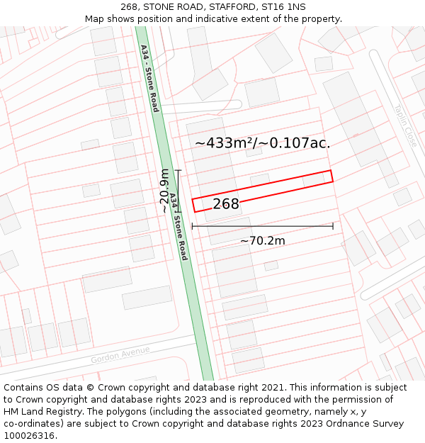268, STONE ROAD, STAFFORD, ST16 1NS: Plot and title map