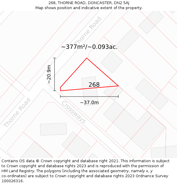 268, THORNE ROAD, DONCASTER, DN2 5AJ: Plot and title map