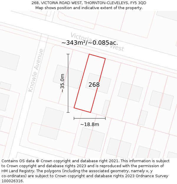 268, VICTORIA ROAD WEST, THORNTON-CLEVELEYS, FY5 3QD: Plot and title map