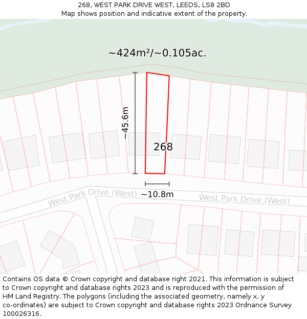 268, WEST PARK DRIVE WEST, LEEDS, LS8 2BD: Plot and title map