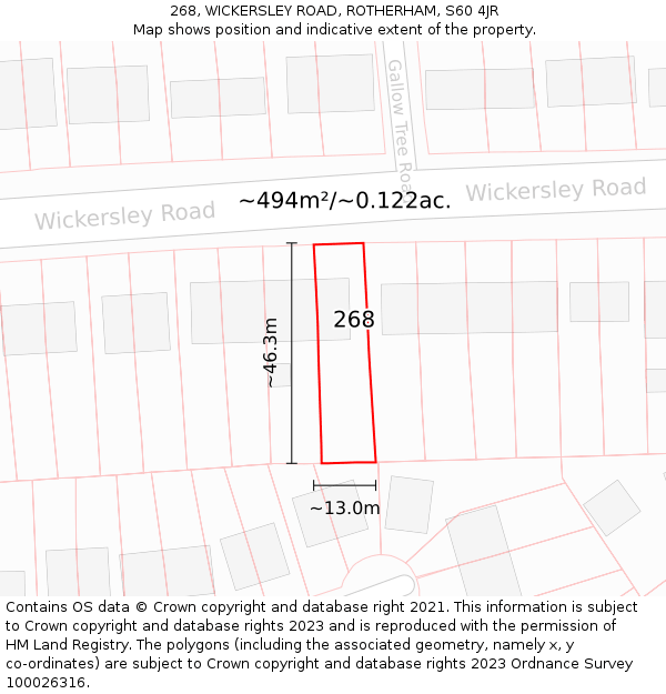 268, WICKERSLEY ROAD, ROTHERHAM, S60 4JR: Plot and title map