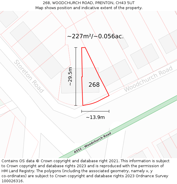 268, WOODCHURCH ROAD, PRENTON, CH43 5UT: Plot and title map