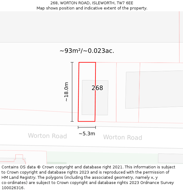 268, WORTON ROAD, ISLEWORTH, TW7 6EE: Plot and title map