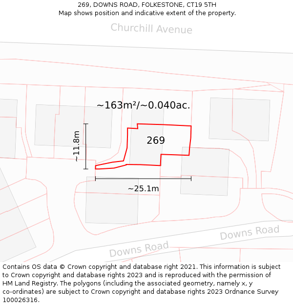 269, DOWNS ROAD, FOLKESTONE, CT19 5TH: Plot and title map