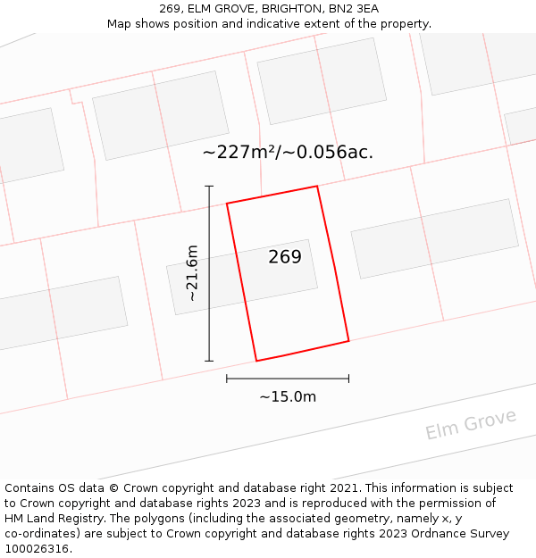 269, ELM GROVE, BRIGHTON, BN2 3EA: Plot and title map