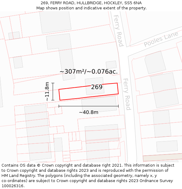 269, FERRY ROAD, HULLBRIDGE, HOCKLEY, SS5 6NA: Plot and title map