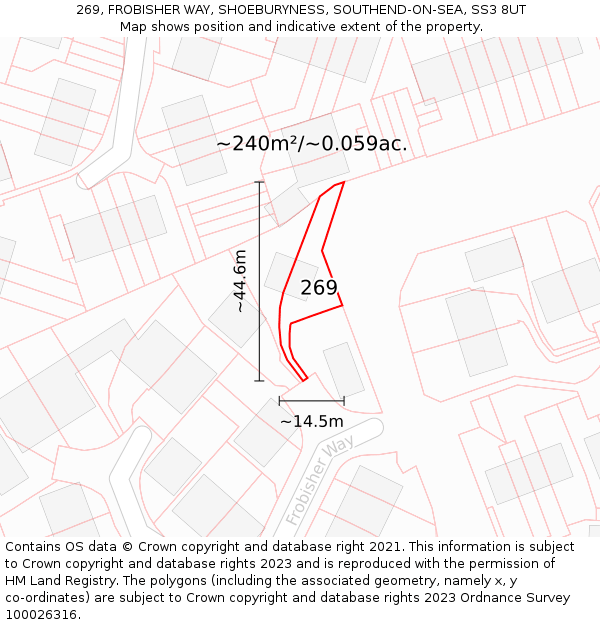 269, FROBISHER WAY, SHOEBURYNESS, SOUTHEND-ON-SEA, SS3 8UT: Plot and title map