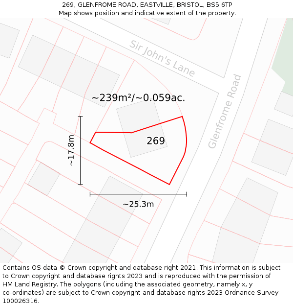 269, GLENFROME ROAD, EASTVILLE, BRISTOL, BS5 6TP: Plot and title map