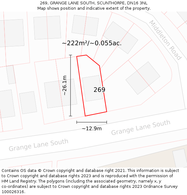 269, GRANGE LANE SOUTH, SCUNTHORPE, DN16 3NL: Plot and title map
