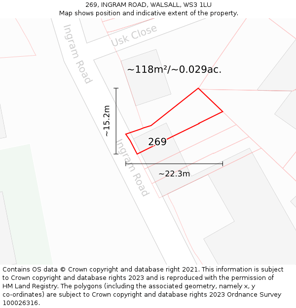 269, INGRAM ROAD, WALSALL, WS3 1LU: Plot and title map