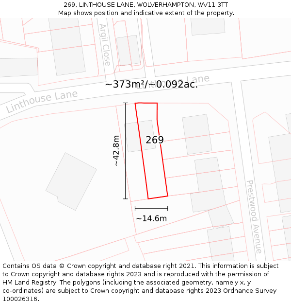 269, LINTHOUSE LANE, WOLVERHAMPTON, WV11 3TT: Plot and title map