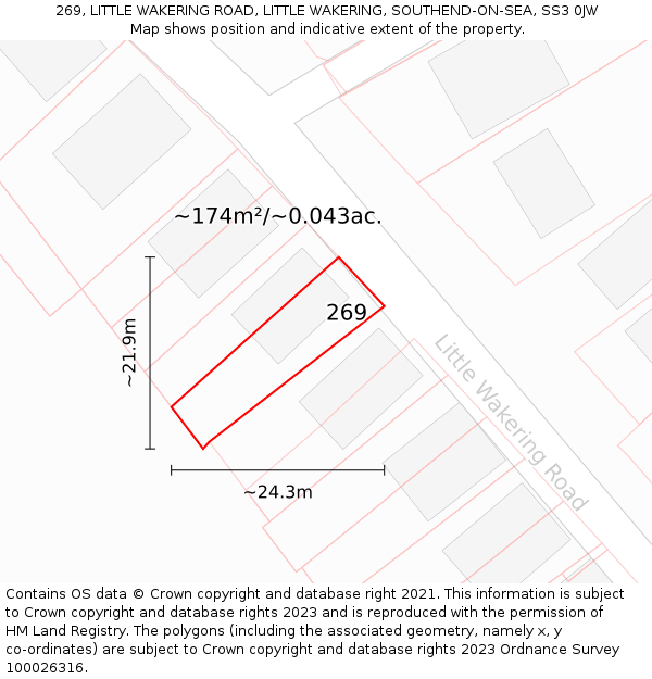 269, LITTLE WAKERING ROAD, LITTLE WAKERING, SOUTHEND-ON-SEA, SS3 0JW: Plot and title map
