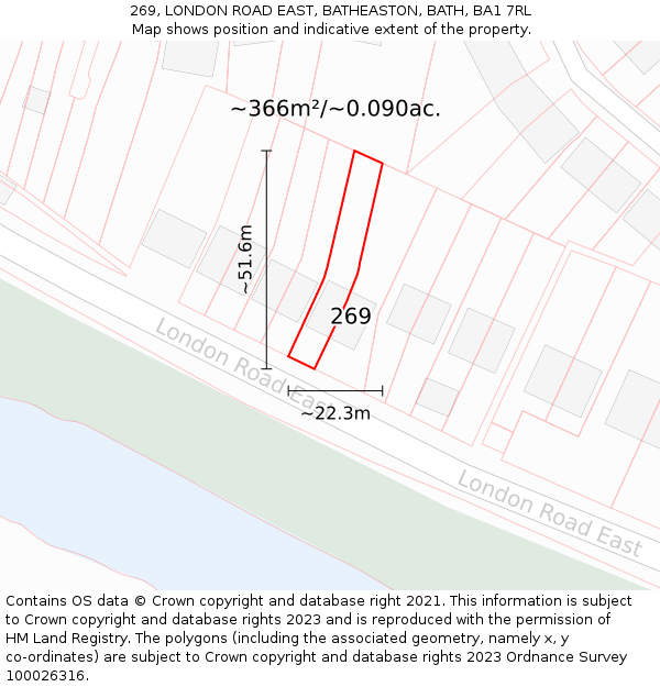 269, LONDON ROAD EAST, BATHEASTON, BATH, BA1 7RL: Plot and title map