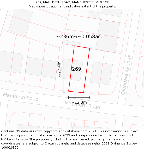 269, MAULDETH ROAD, MANCHESTER, M19 1GF: Plot and title map