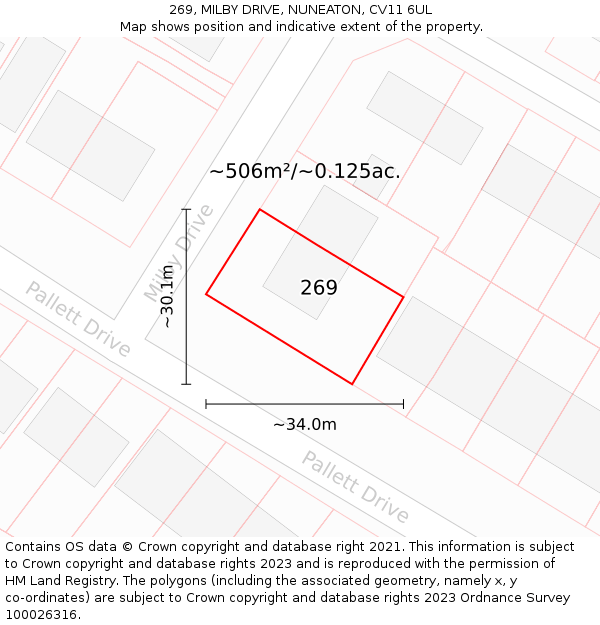 269, MILBY DRIVE, NUNEATON, CV11 6UL: Plot and title map