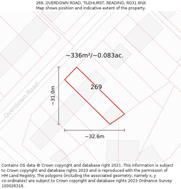 269, OVERDOWN ROAD, TILEHURST, READING, RG31 6NX: Plot and title map