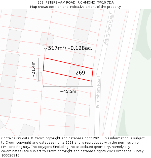 269, PETERSHAM ROAD, RICHMOND, TW10 7DA: Plot and title map