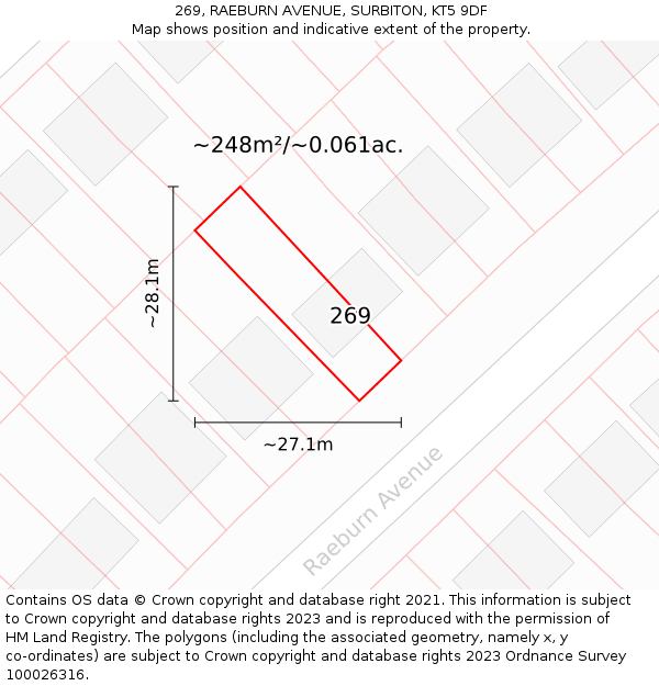 269, RAEBURN AVENUE, SURBITON, KT5 9DF: Plot and title map