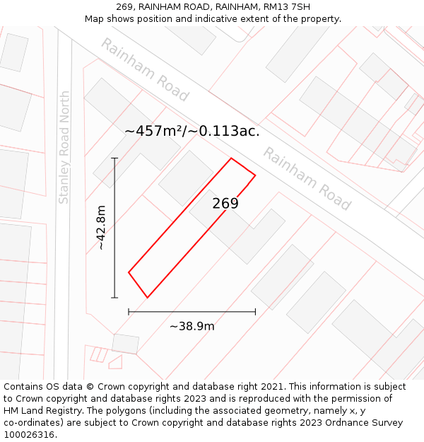269, RAINHAM ROAD, RAINHAM, RM13 7SH: Plot and title map