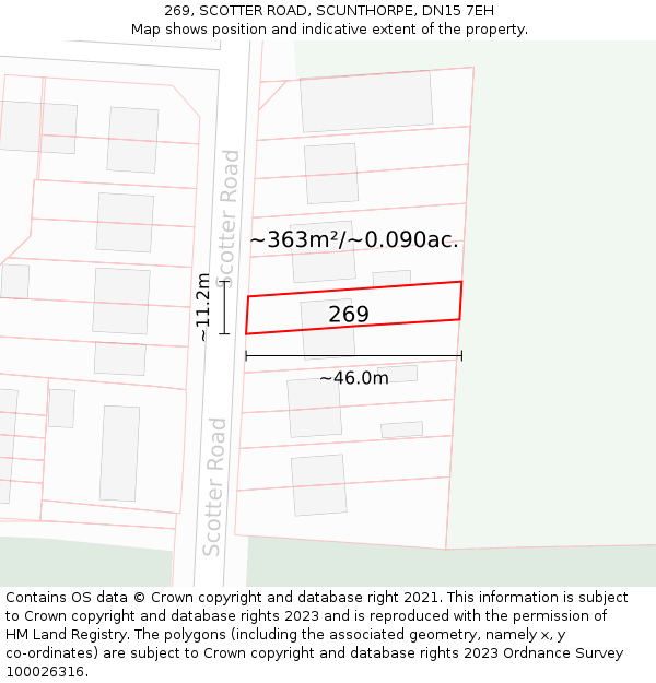 269, SCOTTER ROAD, SCUNTHORPE, DN15 7EH: Plot and title map