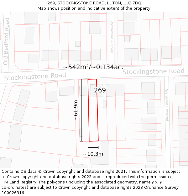 269, STOCKINGSTONE ROAD, LUTON, LU2 7DQ: Plot and title map