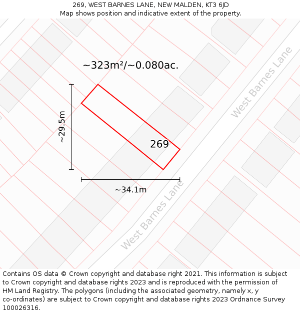 269, WEST BARNES LANE, NEW MALDEN, KT3 6JD: Plot and title map