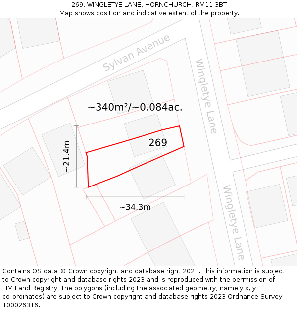 269, WINGLETYE LANE, HORNCHURCH, RM11 3BT: Plot and title map