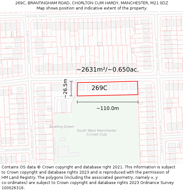 269C, BRANTINGHAM ROAD, CHORLTON CUM HARDY, MANCHESTER, M21 0DZ: Plot and title map
