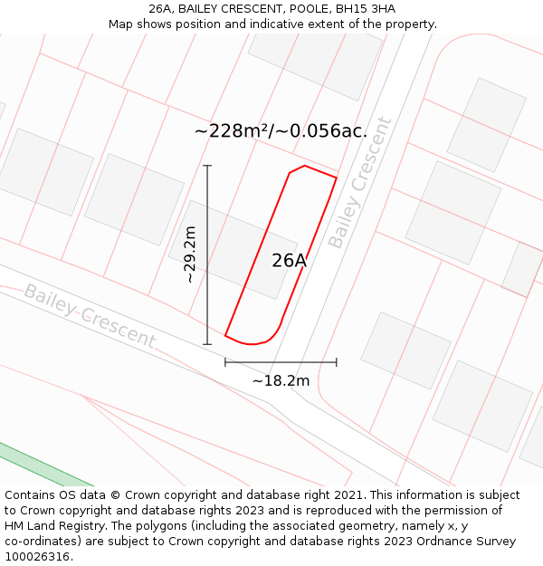 26A, BAILEY CRESCENT, POOLE, BH15 3HA: Plot and title map