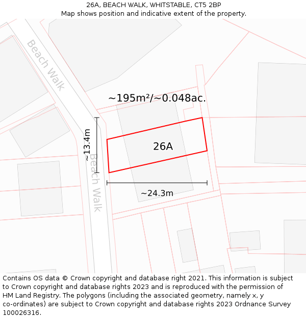 26A, BEACH WALK, WHITSTABLE, CT5 2BP: Plot and title map