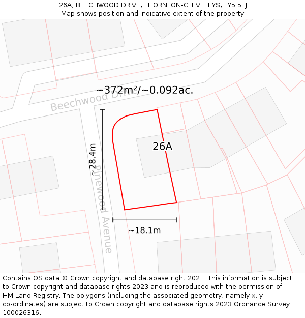 26A, BEECHWOOD DRIVE, THORNTON-CLEVELEYS, FY5 5EJ: Plot and title map