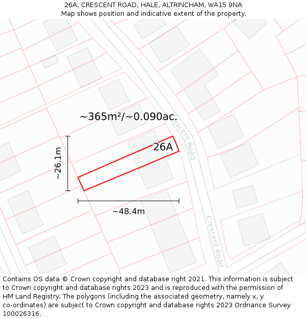 26A, CRESCENT ROAD, HALE, ALTRINCHAM, WA15 9NA: Plot and title map