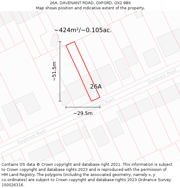 26A, DAVENANT ROAD, OXFORD, OX2 8BX: Plot and title map