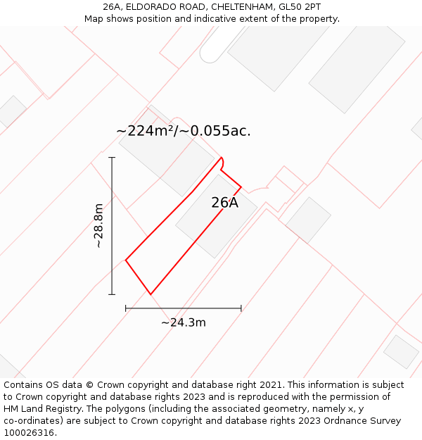 26A, ELDORADO ROAD, CHELTENHAM, GL50 2PT: Plot and title map